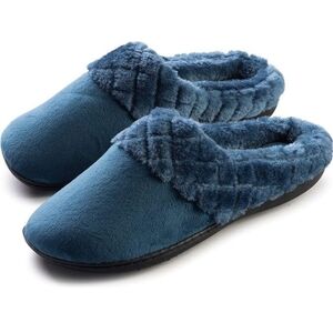 Roxoni Velour Memory Foam Clog Quilted Faux Fur Collar Slippers